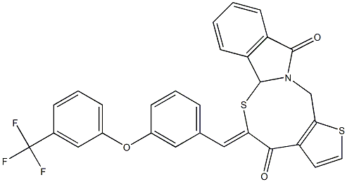 5-((Z)-{3-[3-(trifluoromethyl)phenoxy]phenyl}methylidene)-5H-thieno[2',3':5,6][1,3]thiazocino[2,3-a]isoindole-4,11(6aH,13H)-dione Struktur