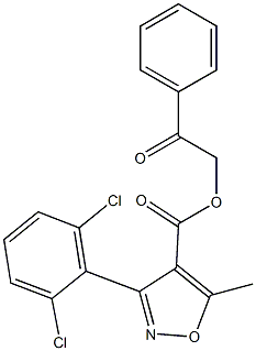 2-oxo-2-phenylethyl 3-(2,6-dichlorophenyl)-5-methylisoxazole-4-carboxylate Struktur