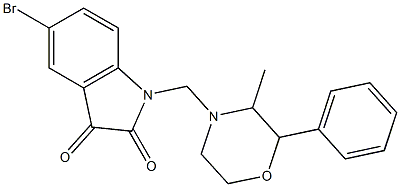 5-bromo-1-[(3-methyl-2-phenylmorpholino)methyl]indoline-2,3-dione Struktur