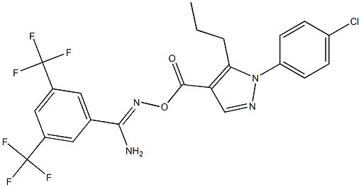 O1-{[1-(4-chlorophenyl)-5-propyl-1H-pyrazol-4-yl]carbonyl}-3,5-di(trifluoromethyl)benzene-1-carbohydroximamide Struktur