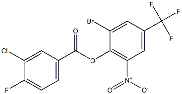 2-bromo-6-nitro-4-(trifluoromethyl)phenyl 3-chloro-4-fluorobenzoate Struktur