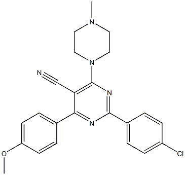 2-(4-chlorophenyl)-4-(4-methoxyphenyl)-6-(4-methylpiperazino)-5-pyrimidinecarbonitrile Struktur