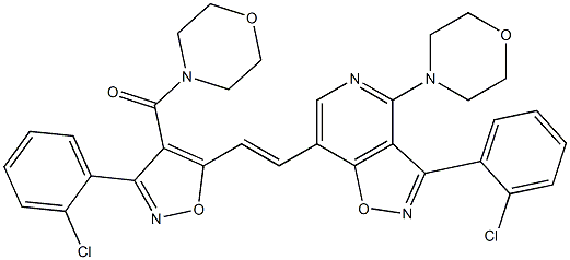 (3-(2-chlorophenyl)-5-{2-[3-(2-chlorophenyl)-4-morpholinoisoxazolo[4,5-c]pyridin-7-yl]vinyl}-4-isoxazolyl)(morpholino)methanone Struktur