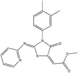 methyl 2-[3-(3,4-dimethylphenyl)-4-oxo-2-(2-pyridylimino)-1,3-thiazolan-5-yliden]acetate Struktur