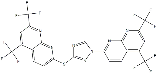 7-(3-{[5,7-bis(trifluoromethyl)[1,8]naphthyridin-2-yl]sulfanyl}-1H-1,2,4-triazol-1-yl)-2,4-bis(trifluoromethyl)[1,8]naphthyridine Struktur