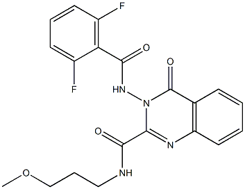 N2-(3-methoxypropyl)-3-[(2,6-difluorobenzoyl)amino]-4-oxo-3,4-dihydroquinazoline-2-carboxamide Struktur