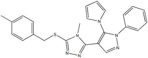 4-methyl-3-[(4-methylbenzyl)sulfanyl]-5-[1-phenyl-5-(1H-pyrrol-1-yl)-1H-pyrazol-4-yl]-4H-1,2,4-triazole Struktur