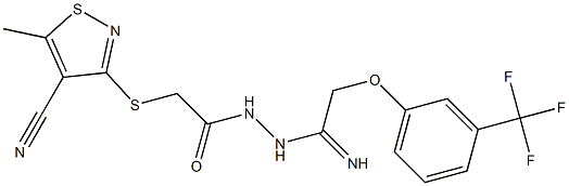 2-[(4-cyano-5-methyl-3-isothiazolyl)sulfanyl]-N'-{2-[3-(trifluoromethyl)phenoxy]ethanimidoyl}acetohydrazide Struktur