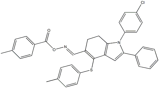 1-(4-chlorophenyl)-5-({[(4-methylbenzoyl)oxy]imino}methyl)-4-[(4-methylphenyl)sulfanyl]-2-phenyl-6,7-dihydro-1H-indole Struktur