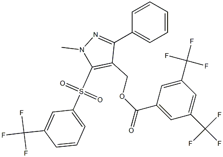 (1-methyl-3-phenyl-5-{[3-(trifluoromethyl)phenyl]sulfonyl}-1H-pyrazol-4-yl)methyl 3,5-bis(trifluoromethyl)benzenecarboxylate Struktur