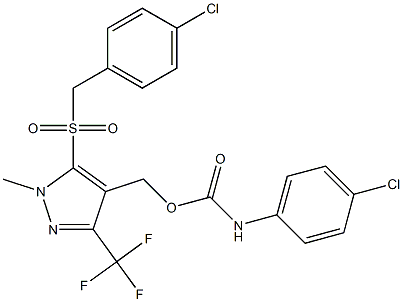 [5-[(4-chlorobenzyl)sulfonyl]-1-methyl-3-(trifluoromethyl)-1H-pyrazol-4-yl]methyl N-(4-chlorophenyl)carbamate Struktur