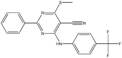 4-(methylthio)-2-phenyl-6-[4-(trifluoromethyl)anilino]pyrimidine-5-carbonitrile Struktur