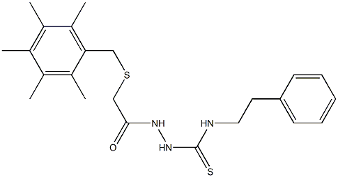 N1-phenethyl-2-{2-[(2,3,4,5,6-pentamethylbenzyl)thio]acetyl}hydrazine-1-carbothioamide Struktur