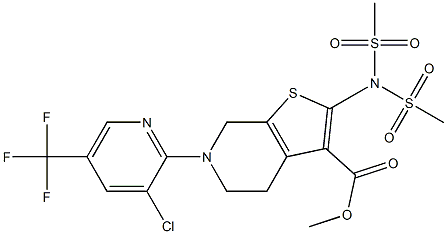 methyl 2-[bis(methylsulfonyl)amino]-6-[3-chloro-5-(trifluoromethyl)-2-pyridinyl]-4,5,6,7-tetrahydrothieno[2,3-c]pyridine-3-carboxylate Struktur