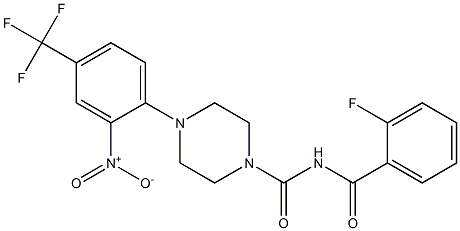 N1-(2-fluorobenzoyl)-4-[2-nitro-4-(trifluoromethyl)phenyl]piperazine-1-carboxamide Struktur