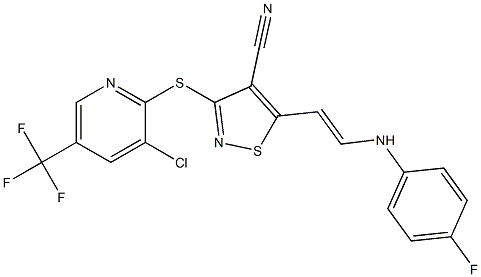 3-{[3-chloro-5-(trifluoromethyl)-2-pyridinyl]sulfanyl}-5-[2-(4-fluoroanilino)vinyl]-4-isothiazolecarbonitrile Struktur