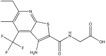 2-({[3-amino-6-ethyl-5-methyl-4-(trifluoromethyl)thieno[2,3-b]pyridin-2-yl]carbonyl}amino)acetic acid Struktur