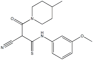 N1-(3-methoxyphenyl)-2-cyano-3-(4-methylpiperidino)-3-oxopropanethioamide Struktur