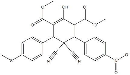 dimethyl 5,5-dicyano-2-hydroxy-6-[4-(methylsulfanyl)phenyl]-4-(4-nitrophenyl)-1-cyclohexene-1,3-dicarboxylate Struktur