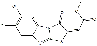 methyl 2-(6,7-dichloro-3-oxo-2,3-dihydrobenzo[4,5]imidazo[2,1-b][1,3]thiazol-2-yliden)acetate Struktur