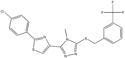 3-[2-(4-chlorophenyl)-1,3-thiazol-4-yl]-4-methyl-5-{[3-(trifluoromethyl)benzyl]sulfanyl}-4H-1,2,4-triazole Struktur