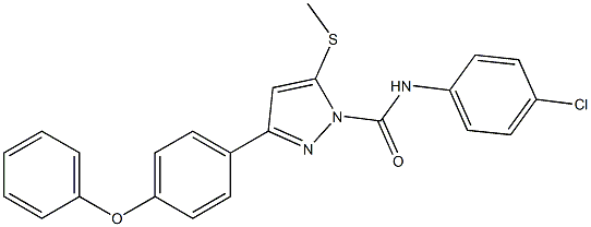 N1-(4-chlorophenyl)-5-(methylthio)-3-(4-phenoxyphenyl)-1H-pyrazole-1-carboxamide Struktur