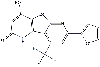 7-(2-furyl)-4-hydroxy-9-(trifluoromethyl)pyrido[2',3':4,5]thieno[2,3-b]pyridin-2(1H)-one Struktur