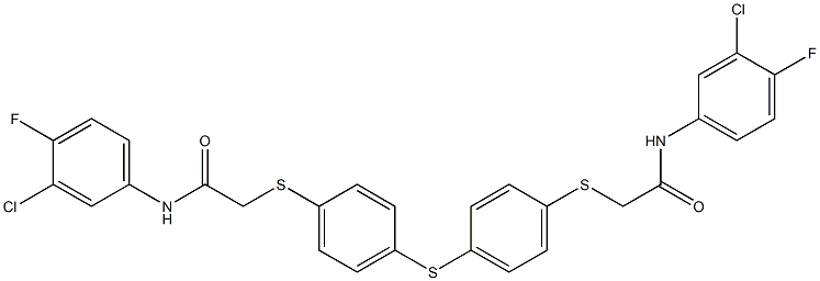 2-({4-[(4-{[2-(3-chloro-4-fluoroanilino)-2-oxoethyl]sulfanyl}phenyl)sulfanyl]phenyl}sulfanyl)-N-(3-chloro-4-fluorophenyl)acetamide Struktur