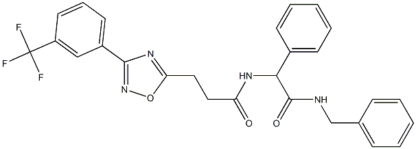 N-[2-(benzylamino)-2-oxo-1-phenylethyl]-3-{3-[3-(trifluoromethyl)phenyl]-1,2,4-oxadiazol-5-yl}propanamide Struktur