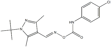 1-(tert-butyl)-4-[({[(4-chloroanilino)carbonyl]oxy}imino)methyl]-3,5-dimethyl-1H-pyrazole Struktur