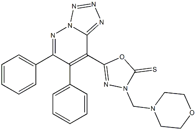 5-(6,7-diphenyl[1,2,3,4]tetraazolo[1,5-b]pyridazin-8-yl)-3-(morpholinomethyl)-2,3-dihydro-1,3,4-oxadiazole-2-thione Struktur