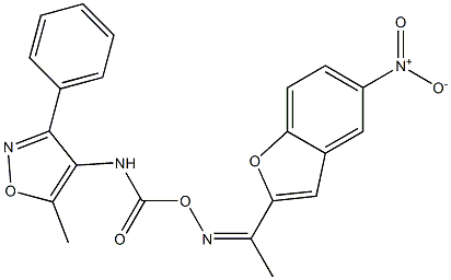 5-methyl-4-{[({[1-(5-nitro-1-benzofuran-2-yl)ethylidene]amino}oxy)carbonyl]amino}-3-phenylisoxazole Struktur