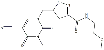 5-{[5-cyano-3-methyl-2,4-dioxo-3,4-dihydro-1(2H)-pyrimidinyl]methyl}-N-(2-methoxyethyl)-4,5-dihydro-3-isoxazolecarboxamide Struktur