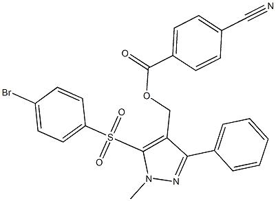 {5-[(4-bromophenyl)sulfonyl]-1-methyl-3-phenyl-1H-pyrazol-4-yl}methyl 4-cyanobenzenecarboxylate Struktur