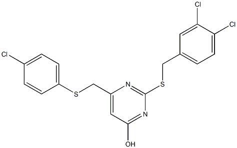 6-{[(4-chlorophenyl)sulfanyl]methyl}-2-[(3,4-dichlorobenzyl)sulfanyl]-4-pyrimidinol Struktur