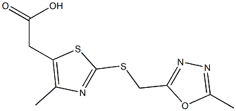 2-(4-methyl-2-{[(5-methyl-1,3,4-oxadiazol-2-yl)methyl]sulfanyl}-1,3-thiazol-5-yl)acetic acid Struktur