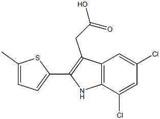 2-[5,7-dichloro-2-(5-methylthiophen-2-yl)-1H-indol-3-yl]acetic acid Struktur