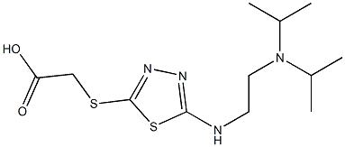 2-{[5-({2-[bis(propan-2-yl)amino]ethyl}amino)-1,3,4-thiadiazol-2-yl]sulfanyl}acetic acid Struktur