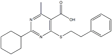 2-cyclohexyl-4-methyl-6-[(2-phenylethyl)thio]pyrimidine-5-carboxylic acid Struktur