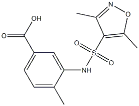 3-[(3,5-dimethyl-1,2-oxazole-4-)sulfonamido]-4-methylbenzoic acid Struktur