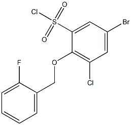 5-bromo-3-chloro-2-[(2-fluorophenyl)methoxy]benzene-1-sulfonyl chloride Struktur