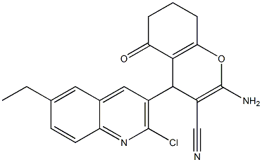 2-amino-4-(2-chloro-6-ethylquinolin-3-yl)-5-oxo-5,6,7,8-tetrahydro-4H-chromene-3-carbonitrile Struktur