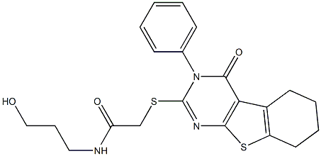 N-(3-hydroxypropyl)-2-[(4-oxo-3-phenyl-3,4,5,6,7,8-hexahydro[1]benzothieno[2,3-d]pyrimidin-2-yl)sulfanyl]acetamide Struktur