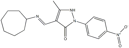 4-[(cycloheptylimino)methyl]-2-{4-nitrophenyl}-5-methyl-1,2-dihydro-3H-pyrazol-3-one Struktur