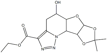 ethyl 5-hydroxy-8,8-dimethyl-4,5,5a,6a,9a,9b-hexahydro[1,3]dioxolo[4',5':4,5]furo[2,3-e][1,2,3]triazolo[1,5-a]pyridine-3-carboxylate Struktur