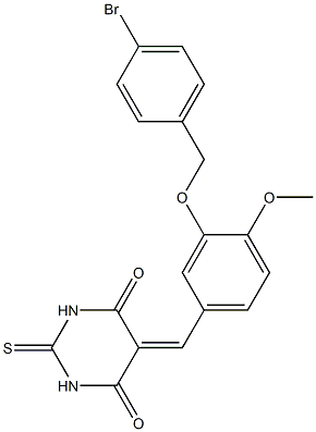 5-{3-[(4-bromobenzyl)oxy]-4-methoxybenzylidene}-2-thioxodihydro-4,6(1H,5H)-pyrimidinedione Struktur