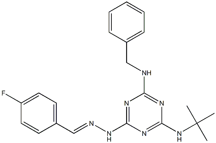 4-fluorobenzaldehyde [4-(benzylamino)-6-(tert-butylamino)-1,3,5-triazin-2-yl]hydrazone Struktur