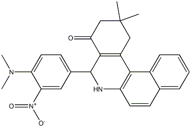 5-{4-(dimethylamino)-3-nitrophenyl}-2,2-dimethyl-2,3,5,6-tetrahydrobenzo[a]phenanthridin-4(1H)-one Struktur