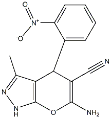 6-amino-4-{2-nitrophenyl}-3-methyl-1,4-dihydropyrano[2,3-c]pyrazole-5-carbonitrile Struktur