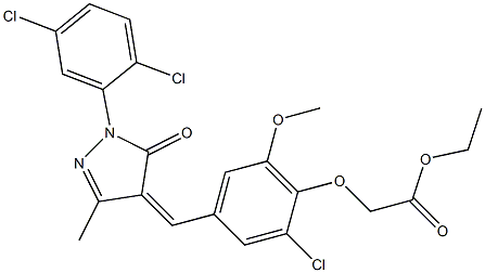 ethyl (2-chloro-4-{[1-(2,5-dichlorophenyl)-3-methyl-5-oxo-1,5-dihydro-4H-pyrazol-4-ylidene]methyl}-6-methoxyphenoxy)acetate Struktur